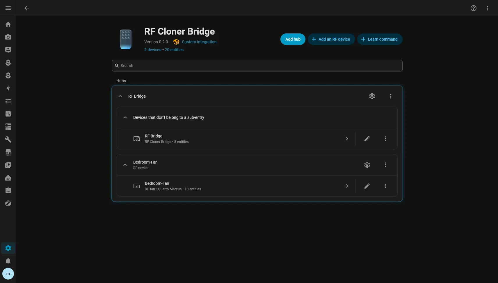 The esphome-rf-cloner integration page in Home Assistant