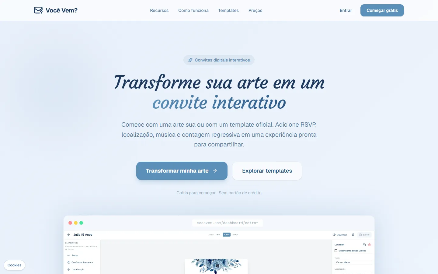 Você Vem? landing page: turn your art into an interactive invitation