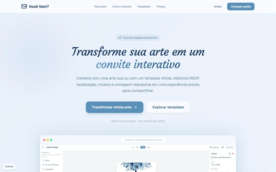 Você Vem? landing page: turn your art into an interactive invitation