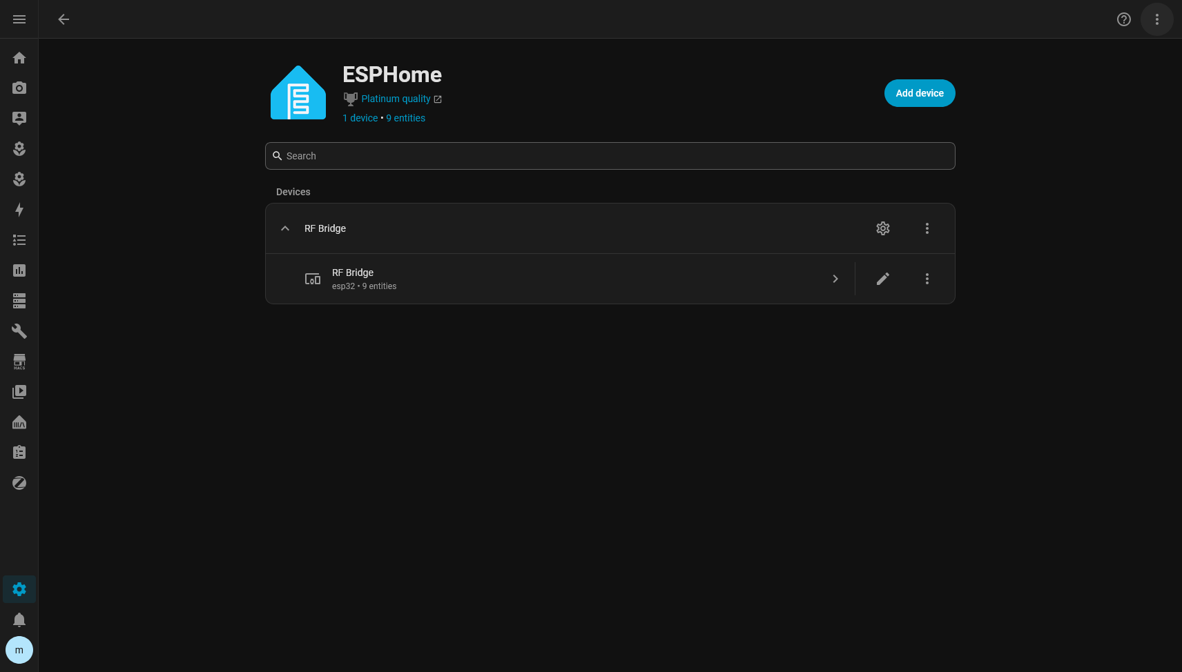 The RF Bridge node in Home Assistant’s ESPHome integration