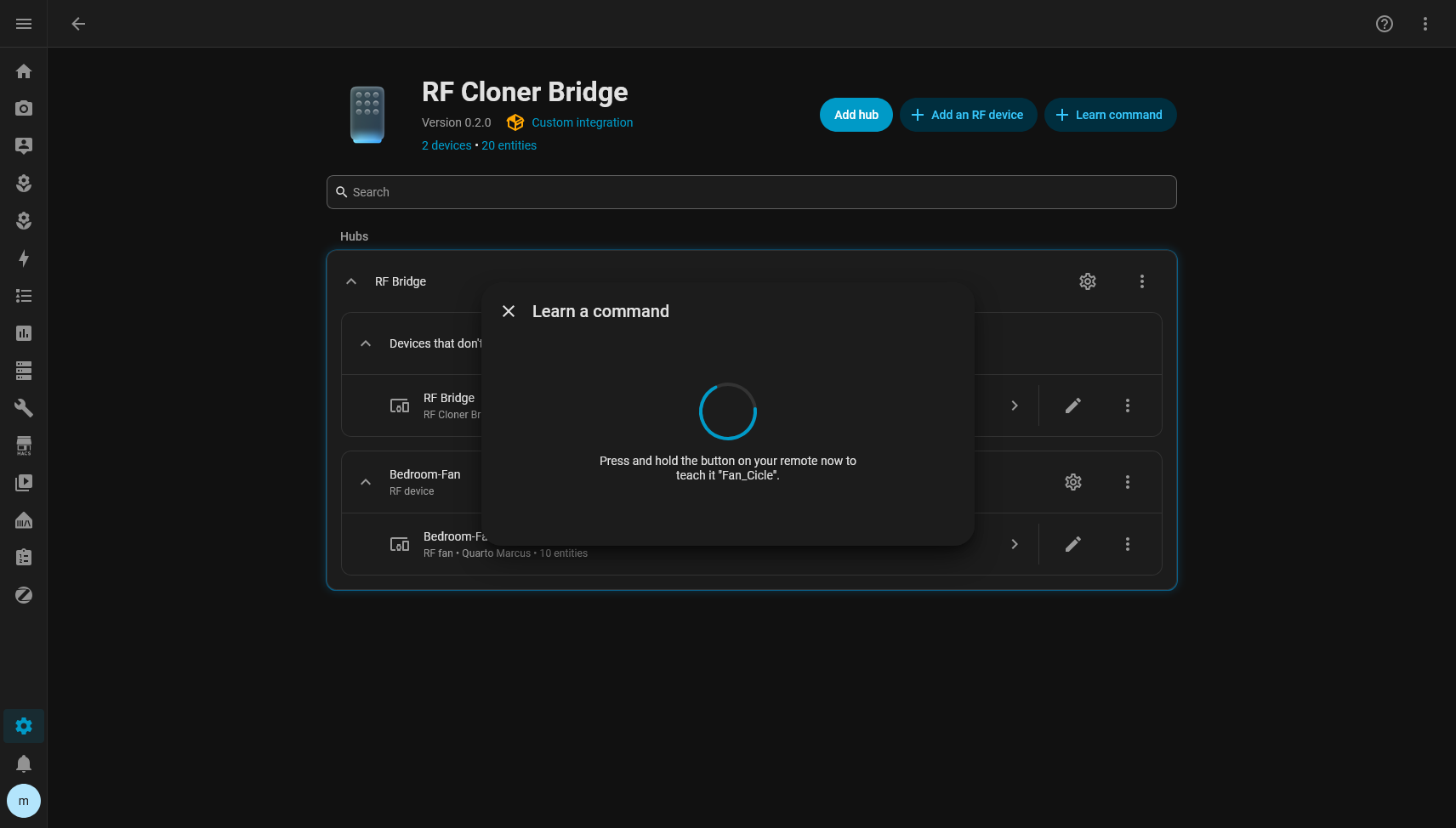 Home Assistant waiting for the remote button to be pressed